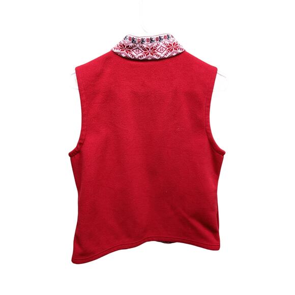 LL Bean Womens Bright Red Fleece Vest Decorative Front Panel Size S - Picture 4 of 6